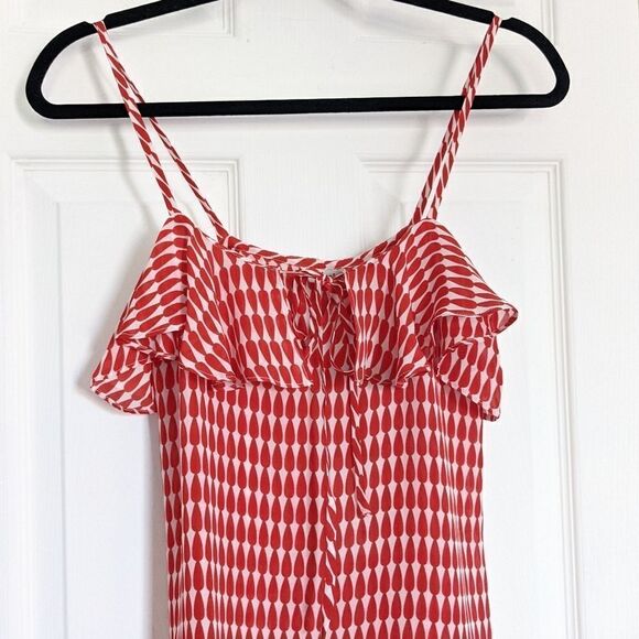 Tucker Ruffle Camisole Red Teardrop in Double Georgette Silk - Picture 3 of 8